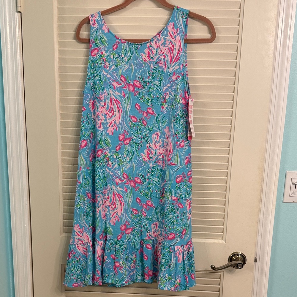 Lilly Pulitzer Kristen Flounce Dress Amalfi Blue Best Fishes Size Medium NWT - Picture 4 of 8